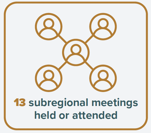 13 subregional meeting held or attended.